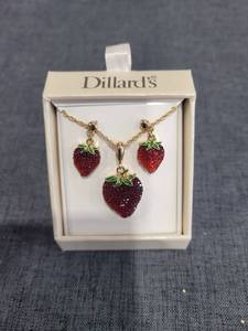 lot 780 image: Dillards Strawberry Charm Necklace Earring Set