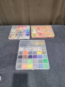 lot 822 image: 3 Bead Craft Storage Organizer Boxes Assorted Beads Supplies Lot