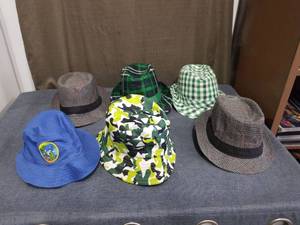 lot 843 image: Lot of 6 Assorted Hats Bucket Fedora Styles