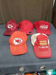lot 888 image: Lot of 5 Baseball Caps Kansas City Chiefs Coca-Cola Quickrete Mixed Brands