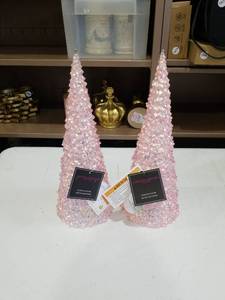 lot 911 image: Christian Siriano New York Seasonal Decor Glitter Light Up Tree Pair Pink