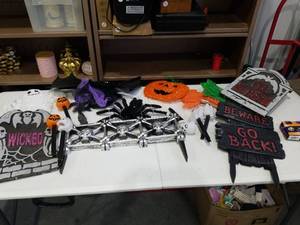 lot 917 image: Halloween Decoration Lot Skulls Pumpkins Bats Signs Party Decor