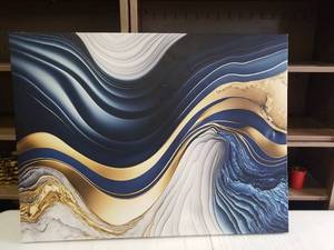 lot 927 image: DesignArt PT58599-40-30 Abstract Navy Gold White Swirl Wall Art Canvas Print