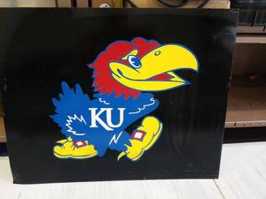 lot 937 image: KU Jayhawks Logo Wall Art Sign Black Metal