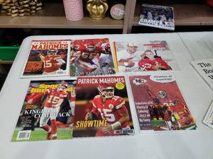 lot 944 image: Kansas City Chiefs Lot Patrick Mahomes Magazines Yearbook Community Report 6 Items
