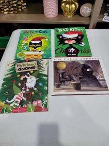 lot 945 image: Childrens Christmas Picture Books Lot of 4 - Pete the Cat, Bad Kitty, My Friend Gnome, Polar Express