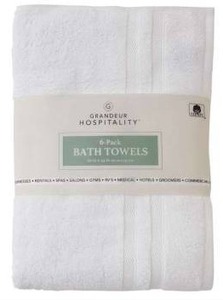 lot 11164 image: Grandeur Hospitality Bath Towel 6-Pack, White