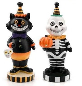lot 11247 image: Aieyill 2pcs Halloween Cat and Skeleton Figurines