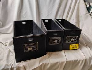 lot 34456 image: 3 small Black faux leather storage containers