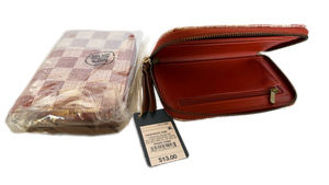 lot 650 image: Pink and Brown Checkered Zip Around Wallet lot of 2