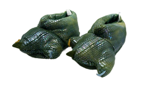 lot 670 image: Green Dragon Scale Slippers with Yellow Soles size Large (2-3) kids