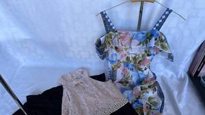 lot 805 image: Love, Jaye Lace Bodice jumpsuit Size 16 12 Plus with Floral Print jumpsuit Size 14 Used&nbsp