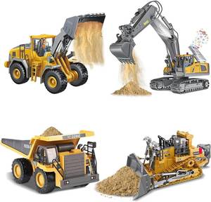 lot 101755 image: Retails for $114 Remote Control Excavator (11-Channel), Dump Truck, Bulldozer, Loader (9-Channel), 2.4GHz Remote Control Construction Vehicles, Made of ABS, with Cool Lights and Sound Effects, 4-Pcs