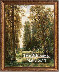 lot 101772 image: 16x20 Vintage Brass Gold Picture Frame, Non Glare Plexiglass