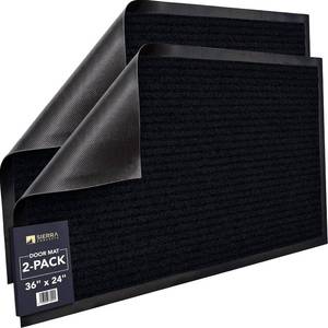 lot 101778 image: Front Door Mat, Indoor Outdoor Welcome Entryway Muddy Entrance, 36x24 Black
