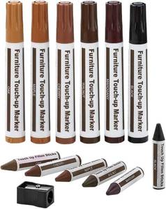 lot 201662 image: Furniture Repair Kit Wood Markers - Set of 13 - Markers and Wax Sticks with Sharpener Kit, for Stains, Scratches, Wood Floors, Tables, Desks, Carpenters, Bedposts, Touch Ups, and Cover Ups
