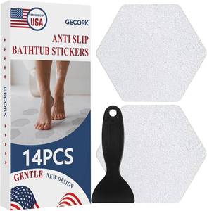lot 201663 image: Gecork 14PCS Anti-Slip Shower Stickers with Scraper, Clear, Hexagonal