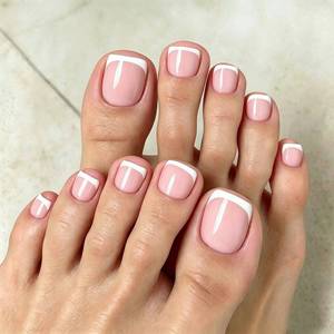 lot 201665 image: Modelones Press on Toenails Short, Pink French Tip Toe Nails Square