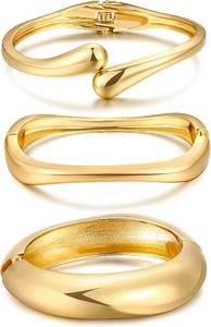 lot 201686 image: Chunky Gold Bangle Bracelets for Women, Dainty 14k Gold Plated Big Stackable Bangles Set, Trendy Statement Cuff Bracelet Stack Fashion Jewelry Gifts