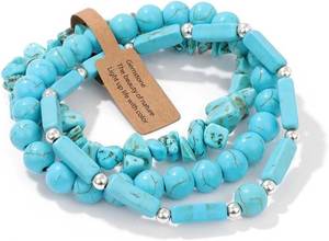 lot 201689 image: 3-Piece Gemstone Stretch Bracelet Set for Women   Triple Stack Boho Layering Bracelets in Matching Tones