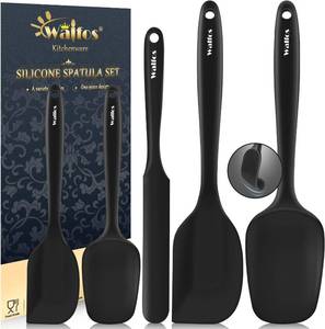 lot 201696 image: Walfos 600 F High Heat Resistant Silicone Spatula Set of 5- Food Grade Rubber Spatula Set for Baking Cooking & Mixing - BPA Free, Non Stick and Dishwasher Safe,black