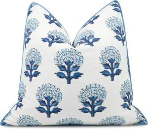 lot 301671 image: Marigold Floral Print 18x18 Throw Pillow Cover, Blue
