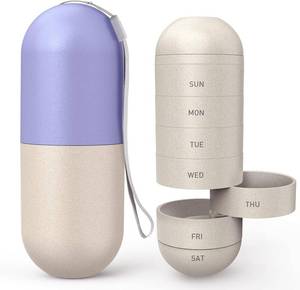 lot 301677 image: Zannaki Upgrade Large Compartment Grain Fiber Moisture Proof Cute Weekly Pill Organizer, Laser Carving Markings, BPA Free Travel Hiking 7 Day Pill Box Case to Hold Pills,Vitamins,Fish Oil,Supplements