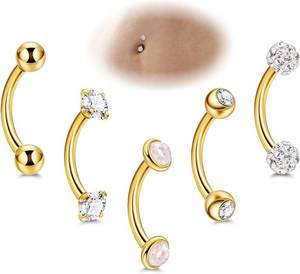lot 301684 image: 5PCS 14G 316L Stainless Steel Small Belly Button Rings for Women Tiny Simple Internally Threaded Navel Rings Hypoallergenic Petite CZ Opal Eyebrow Lip Daith Rook Piercing Jewelry 6-16MM