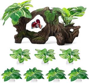 lot 301689 image: 8 Pcs Driftwood Cave Aquarium Decor Decor Silk Aquarium Plants Leaves are Soft and Safe for Aquarium Decoration and Fish Tank Decoration