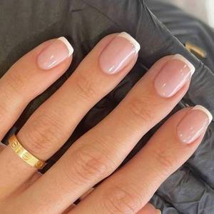 lot 301697 image: Modelones Extra Short Press on Nails, French Tips Squoval Fake Nails