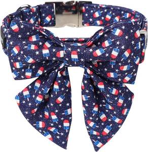 lot 301712 image: Maca Bates American Flag 4th of July Dog Collar with Sailor Bow 4 of 7 for Dogs Adjustable Durable Icecream Patriotic USA Collars Summer Independence Day for Small Medium Large XL Boy Girl Puppy