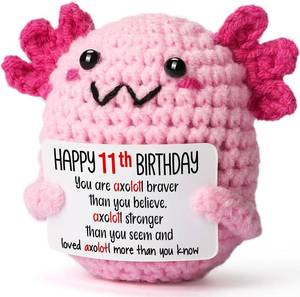 lot 301719 image: 11 Year Old Girl Birthday Gift Ideas, Mini Crochet Axolotl Plush for 11th Birthday Gift for Girls Daughter Tweens, 11th Pink Decorations, 11 YO Presents Axolotl Toy