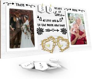 lot 301725 image: Then & Now Anniversary Picture Frame for Couple - 1-99 Years Wedding Picture Frame,Engagement Bridal Shower Gifts for Couples Wooden Photo Frame Holds Two 4x6 Photos-White