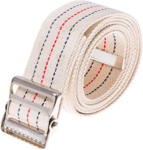 lot 301743 image: COW&COW Transfer and Gait Belt with Metal Buckle - Transfer Walking and Standing Assist Aid for Caregiver Nurse Therapist 2 inches (Beige with Stripes, 60)