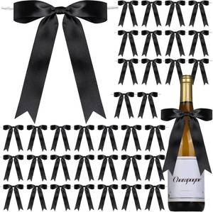 lot 401621 image: YGDZ Black Bows 30PCS, Satin Ribbon 5x7 Large Black Bow for Champagne Bottle Wrapping, Balloons, Twist Tie Bows Decorations for Party, Cake, Craft, Gift