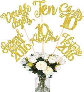 lot 401631 image: 12PCS Happy 10th Birthday Centerpiece Sticks Ten Vintage 2016 Table Flower Centerpieces Sticks Cheers to 10 Lengend Since 2016 Decorations for 10th Birthday Party Centerpieces Supplies Gold