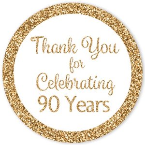 lot 401634 image: White and Gold 90th Birthday Thank You Stickers - 175 in - 40 Labels