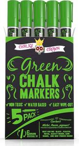 lot 401638 image: CHALKY CROWN Green Liquid Chalk Markers - Green - 5 Pack, 6mm Tip