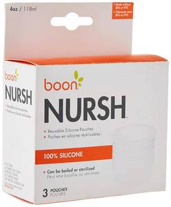 lot 401652 image: Boon Nursh Reusable Replacement Pouch with Collapsible Silicone Pouch Design - Everyday Baby Essentials - Stage 1 Slow Flow Bottles - Gray - 4 Oz