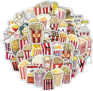 lot 401655 image: 120pcs Popcorn Stickers Pack - Waterproof Vinyl Decals for Water Bottle, Laptop, Phone, Skateboard, Scrapbooking, Movie Night Party Favors & Decorations