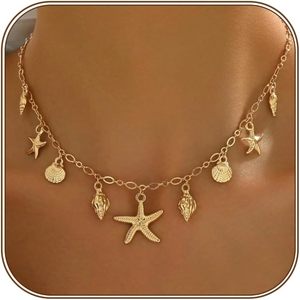 lot 401678 image: Shell Starfish Necklace for Women, Boho Beach Vacation Jewelry