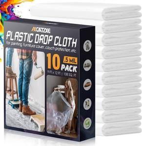 lot 401685 image: 12 x 9 Ft Plastic Drop Cloths for Painting (10-Pack)