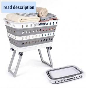 lot 101779 image: Collapsible Laundry Basket with Wheels and Folding Stand, Large Capacity Plastic Clothes Hamper, Space Saving Foldable Laundry Bin for Bedroom, Bathroom, Dorm and Laundry Room