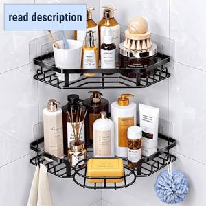 lot 201658 image: Corner Shower Caddy, Rustproof Shower Organizer with Soap Holder and 8 Hooks, No Drilling Adhesive Shower Shelves for Inside Shower, Large Capacity Shower Rack for Bathroom Shower Storage, Black