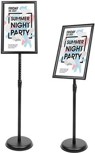 lot 111805 image: YIYO Adjustable Pedestal Poster Sign Stand,11 x 17 Advertising Business Menu Sign Holder for Floor Standing with Aluminum Snap-Open Reusable Frame,Black (11 x 17)