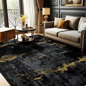 lot 111809 image: RELEANY Washable 8x10 Abstract Area Rug for Living Room Black Gold
