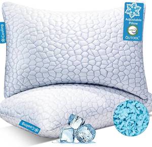 lot 111810 image: QUTOOL Cooling Pillow for Sleeping, CertiPUR-US Shredded Memory Foam Queen Pillows Set of 2, Cool Pillow for Hot Sleepers Adjustable Firm Pillow for Side, Back, Stomach Sleepers Soft Yet Support,White