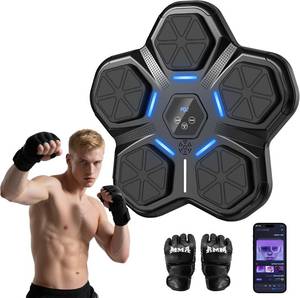 lot 111812 image: HTM Music Boxing Machine - Smart Bluetooth Boxing Training Machine, Wall-Mounted Punching Trainer with LED Display, 9 Modes & Boxing Gloves for Home Office Gym