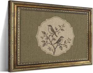 lot 111830 image: Gold Framed Wall Art, Vintage Bird Botanical Wall Decor Painting, Rustic Two Birds on Branch Canvas Print, Farmhouse Cottagecore Picture Decor Wall Decor for Living Room Bedroom 12x16in