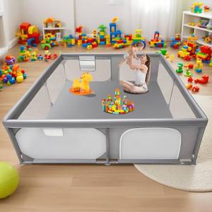 lot 211732 image: Baby Playpen 79x79 Extra Large Play Pen for Babies and Toddlers, Safety Baby Play Yard & Fence with Dual Zipper Doors, Dual Storage Mesh Pockets, and Fully Transparent Sides
